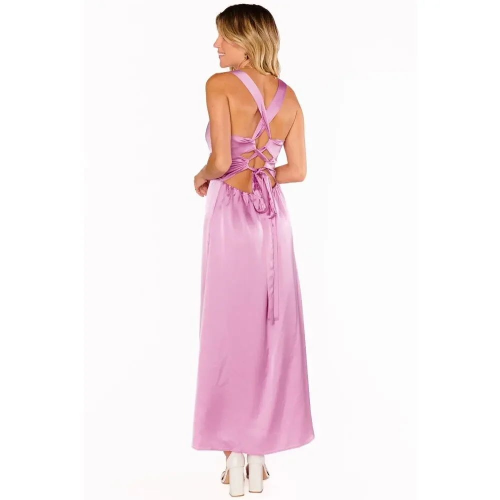 Show Me Your Mumu Mina Midi Dress Purple Pink Luxe Satin XL NWT - Picture 6 of 10